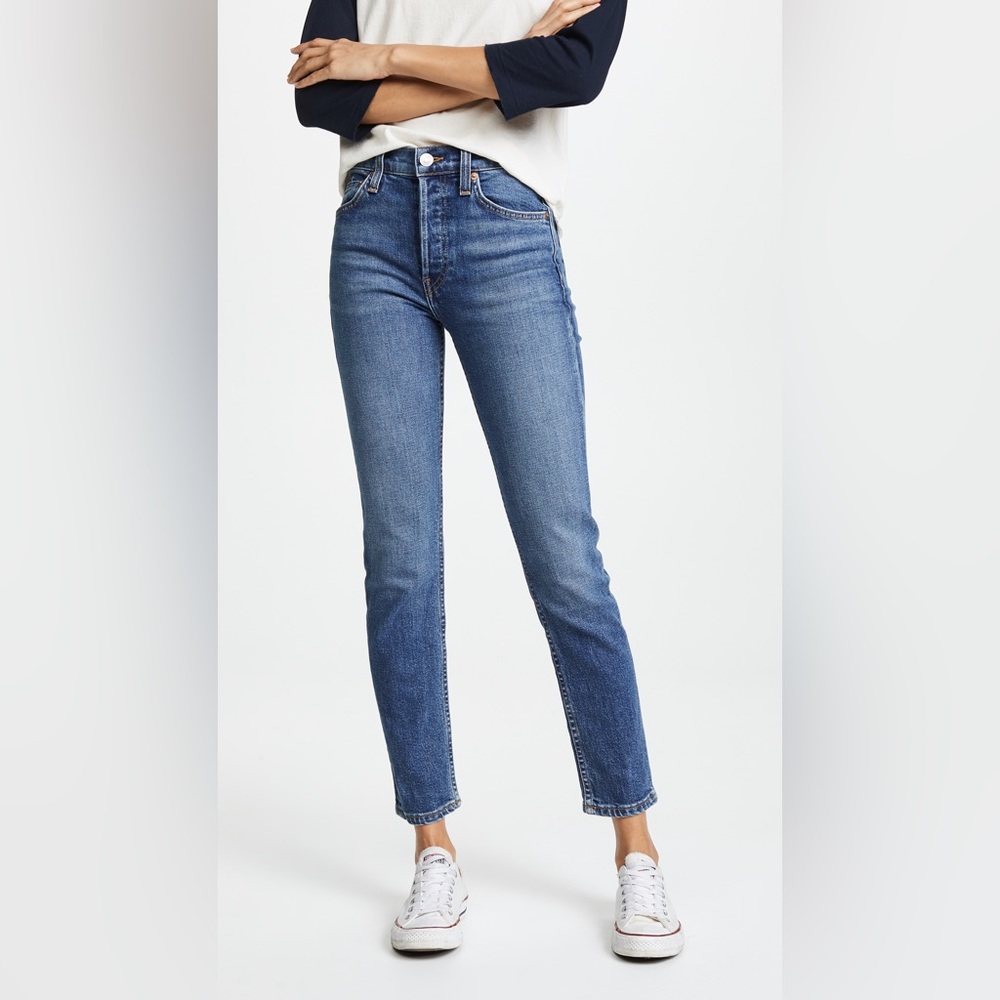 RE/DONE High Rise Comfort Stretch Ankle Crop Jeans Mid 70s Size 28